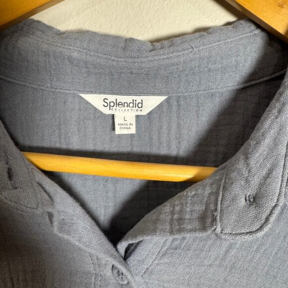 Splendid Collection Gauze Button Down Top NWT Women’s Large Blue Long Sleeve - Picture 3 of 4